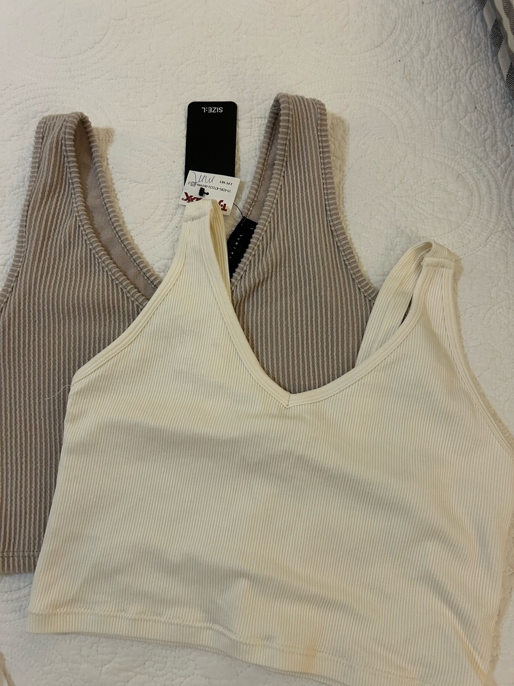 Two Ribbed V-Neck Crop Tank Tops. Saints 21 and Yogalicious.